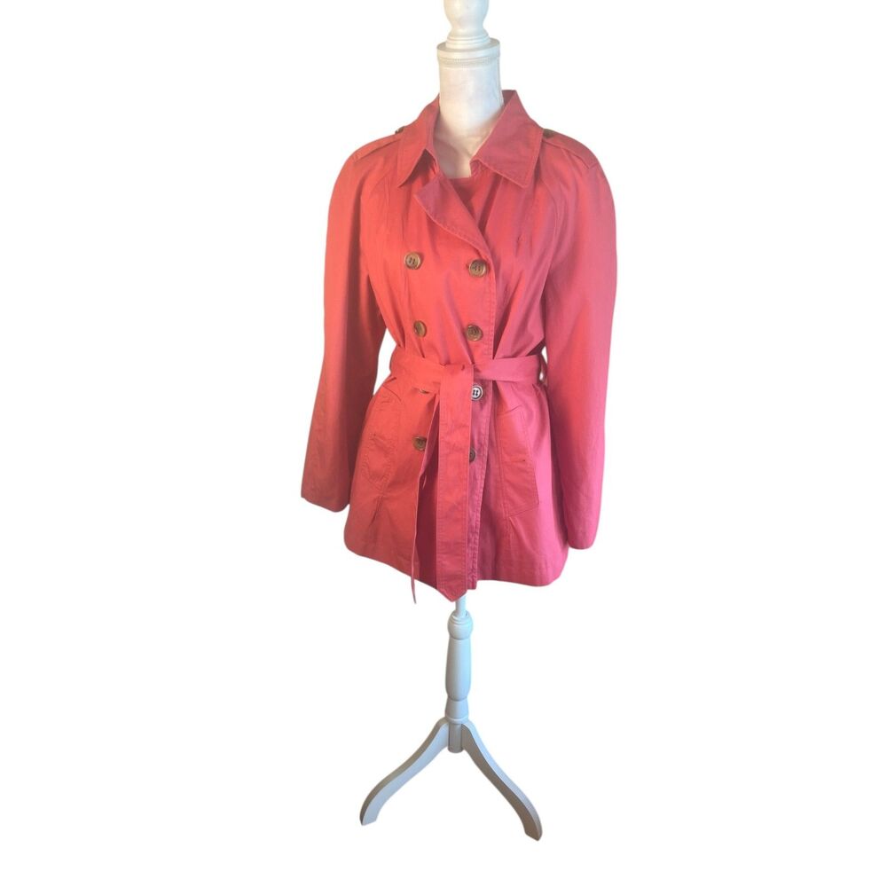 St. Johns Bay Womens Classic Trench Coat Sz L Preppy Reddish Pink Heritage - Picture 8 of 16